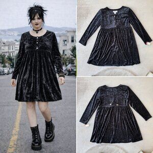 Deadstock 90s Whimsigoth Black Velvet Babydoll Dress